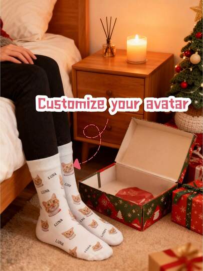 1 par de calcetines navideños personalizados - se pueden imprimir tus propias imágenes y texto, con temática navideña vibrante, adecuados para uso casual e ideal como regalo festivo