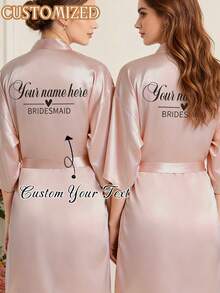 Personalized Satin Bridal Robe Half Sleeves, Lace Trim Custom Name Robe, Bride Bridesmaid Matching Robes, Wedding Party Getting Ready Robe, Silky Loungewear For Bridal Shower Gift - Multicolor - View 5