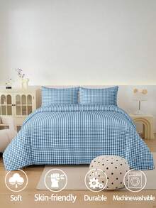 2/3pcs/Set Blue Checkered Plaid Pattern Duvet Cover Bedding Set, Soft Breathable Wrinkle-Free Better For Sleep, Luxury Hotel Style, Gift For Mom Dad Friend, Reversible Two Tone Quilt Comforter Duvet Cover*1 Pillowcase*1/2 King Queen Full Twin Size