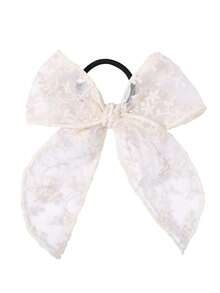 Milky White Bow Hair Scrunchie, European And American Lace, Elegant Lady, Transparent Ribbon, Internet Celebrity Girl Hair Accessory