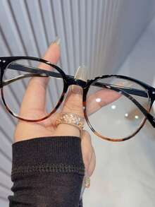 一副女士黑色椭圆形塑料时尚无度数眼镜，美式风格，适合日常办公和校园佩戴，透明镜片，可用于电脑阅读、游戏、看电视、手机等，女士专属。 - 多色 - 查看 3