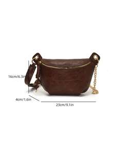New Retro Niche Design Handbag, Women's Fashion Wide Strap Crossbody Bag, Casual Versatile Chest Bag/Waist Bag - Brown - View 5