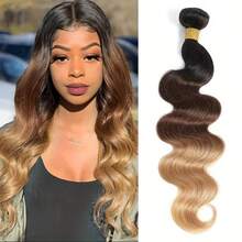 1/3束巴西雷米真人发束，波浪卷发，未经加工的处女发，黑色/4/27渐变金棕色（#1B/4/27），波浪卷发，双层缝制，长款蓬松接发，女士适用 - SNatural/4/27 - 查看 1