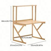 1 Tier Bamboo Wood Microwave Shelf, Desktop Microwave Stand With Hooks & Cutting Board Holder/ Rag Rack, Kitchen Counter Organizer Utility Storage Shelf, Utility Racks - 2 Tiers: 53*37*68cm - View 12