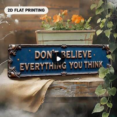 2D平面金属牌匾 - “不要相信你所想的一切”励志墙饰，精美边框和星星图案，蓝色背景，适用于酒吧、客厅、餐厅、酒店以及万圣节和圣诞节等节日。