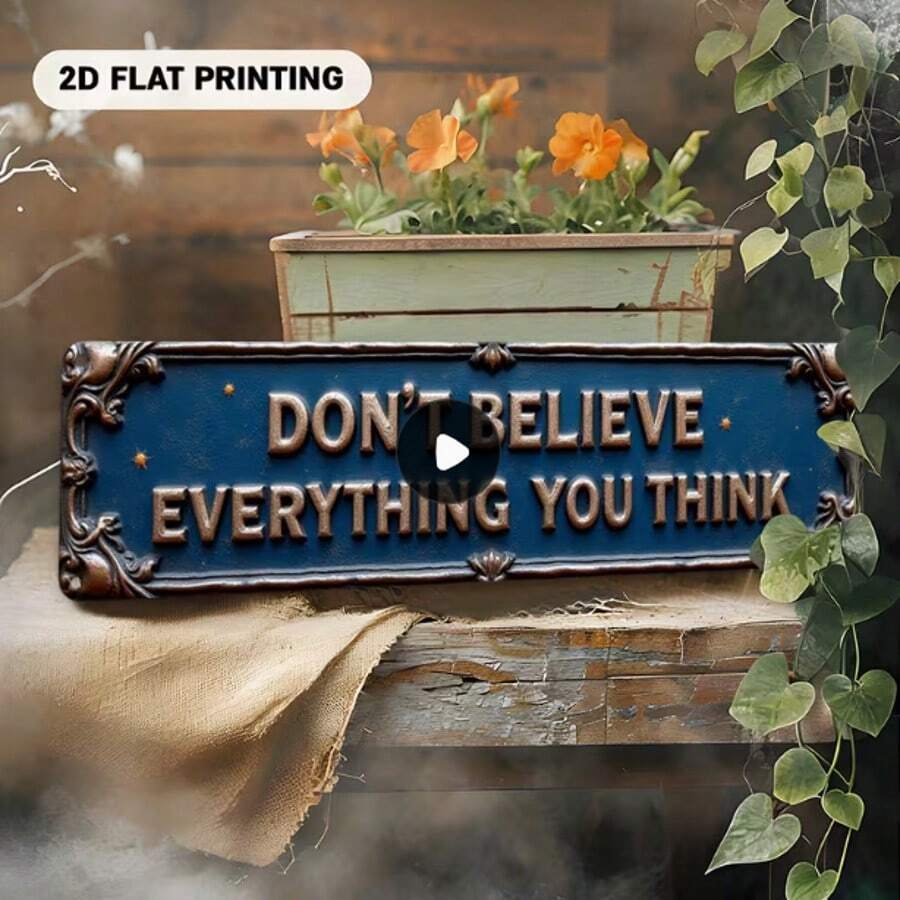 2D平面金属牌匾 - “不要相信你所想的一切”励志墙饰，精美边框和星星图案，蓝色背景，适用于酒吧、客厅、餐厅、酒店以及万圣节和圣诞节等节日。 - 彩色 - 查看 1