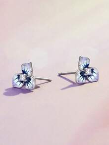 1 Đôi bông tai hình hoa tối giản đính đá Cubic Zirconia, phù hợp cho nữ, thích hợp cho đám cưới, lễ đính hôn, kỷ niệm, tiệc tùng, ngày Valentine và các dịp khác. - Bạc - Xem 4