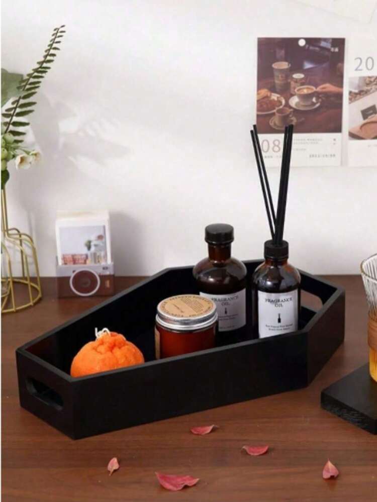 2 piezas/1 pieza Bandeja de madera negra de 24,5 x 17,4 x 4,2 cm, para exhibir cristales, joyas, velas, aceites esenciales, decoración del hogar, accesorios de dormitorio - Multicolor - Añade 5