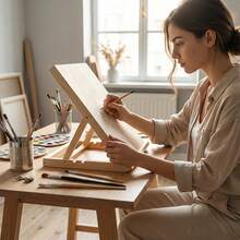 1 Pc Art Student-Specific Wooden Folding Easel With Adjustable Inclined Drawing Board, Capable Of Serving As A Drawing, Writing And Bookshelf, Portable And Stable Without Occupying Space. Made Of Durable Wood Fiber Board. - Multicolor - View 3