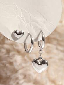 Bộ 3 bông tai hình trái tim bằng thép không gỉ, quà tặng ngày Valentine, phụ kiện thời trang dành cho nữ, mạ vàng 18k, không phai màu, có thể tháo rời và đeo riêng. - bông tai - Xem 6