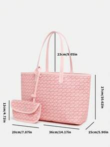 Women's Fashion New Simple Handbag Set, Shoulder Bag, Large Capacity Tote Bag, Commuter Versatile Ladies Handbag, Wallet, Student Shoulder Bag - Pink - View 6