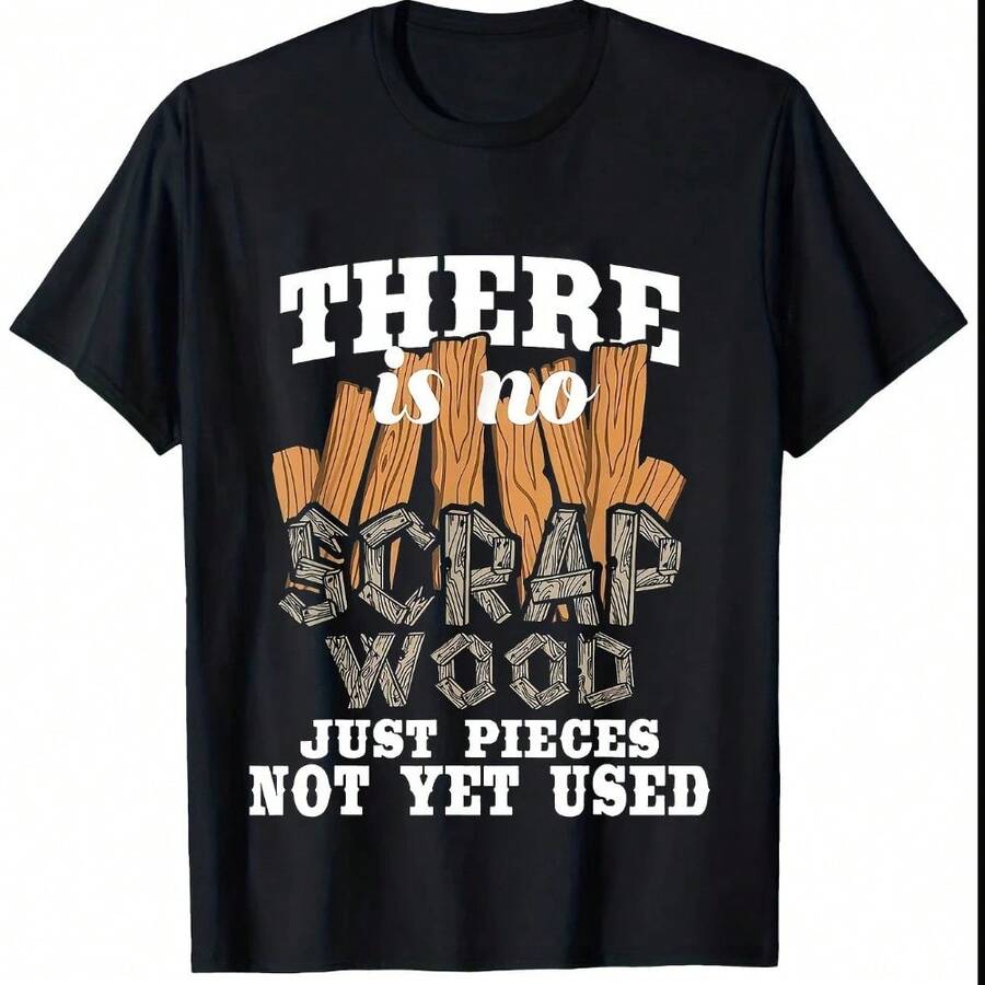 Camiseta de hombre con interesante patrón de madera, regalo para hombres, diseño de cuello redondo, camiseta casual negra de manga corta - Negro - Ver 1