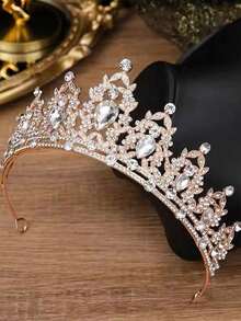 1 件奢华水钻金色闪亮皇冠巴洛克风格头带，高端闪亮水晶公主新娘婚礼皇冠发饰，适合婚礼、生日、舞蹈表演、成人皇冠派对、情人节礼物 - 香檳色 - 查看 11