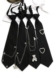 1条男女通用朋克风黑色链条领带，适合休闲街头穿搭