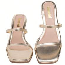 Women's Sandal With Stiletto Heel, Dressy Clog With Thin Straps - Guld - Visa 2