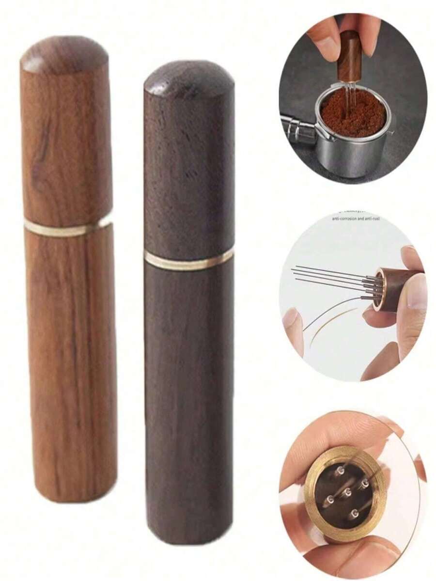 Coffee Needle Espresso Distribution Tool, Portable Wooden Handle Handheld Coffee Tamper, Suitable For Barista Accessories And Coffee Corner - Multicolor - View 1