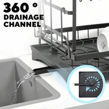 2 Tier Dish Drainer Rack For Kitchen Counter - Space-Saving Dish Rack With Utensil Holder And Cutting Board Holder Large Capacity Drying Rack With Draining Board, Black - Black - View 5