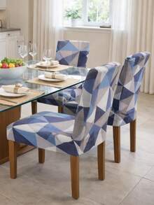 6-Piece Printed Chair Cover - Blue Geom - View 2