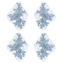 4Pcs 3D Blue Flower Lace Applique Floral Embroidery Vintage Appliques Polyester Soild Embroidered Trim Sew On Patches Bulk For Sewing MaFKing Dresses Clothes Gowns Wedding Bridal Costumes - Blue - 查看 1