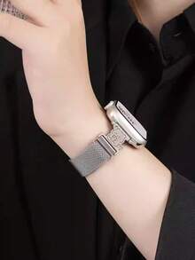 38mm/40mm/41mm/42mm/44mm/45mm Silver Cartoon Metal Mesh Watch Band Compatible With Apple Watch Series 1/2/3/4/5/6/7/8/9/10/SE/Ultra, Magnetic Quick Release Design, Breathable And Durable, Fashion Versatile - Kitten 42/44/45/49/S10-46mm - View 2