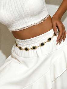 1 chiếc dây thắt lưng kim loại họa tiết hoa cổ điển, phong cách Bohemian, đa năng, có thể dùng làm dây đeo eo, dây đeo váy hoặc dây đeo quần, phù hợp cho nữ mặc hàng ngày và dự tiệc. - Màu xanh đậm - Xem 2