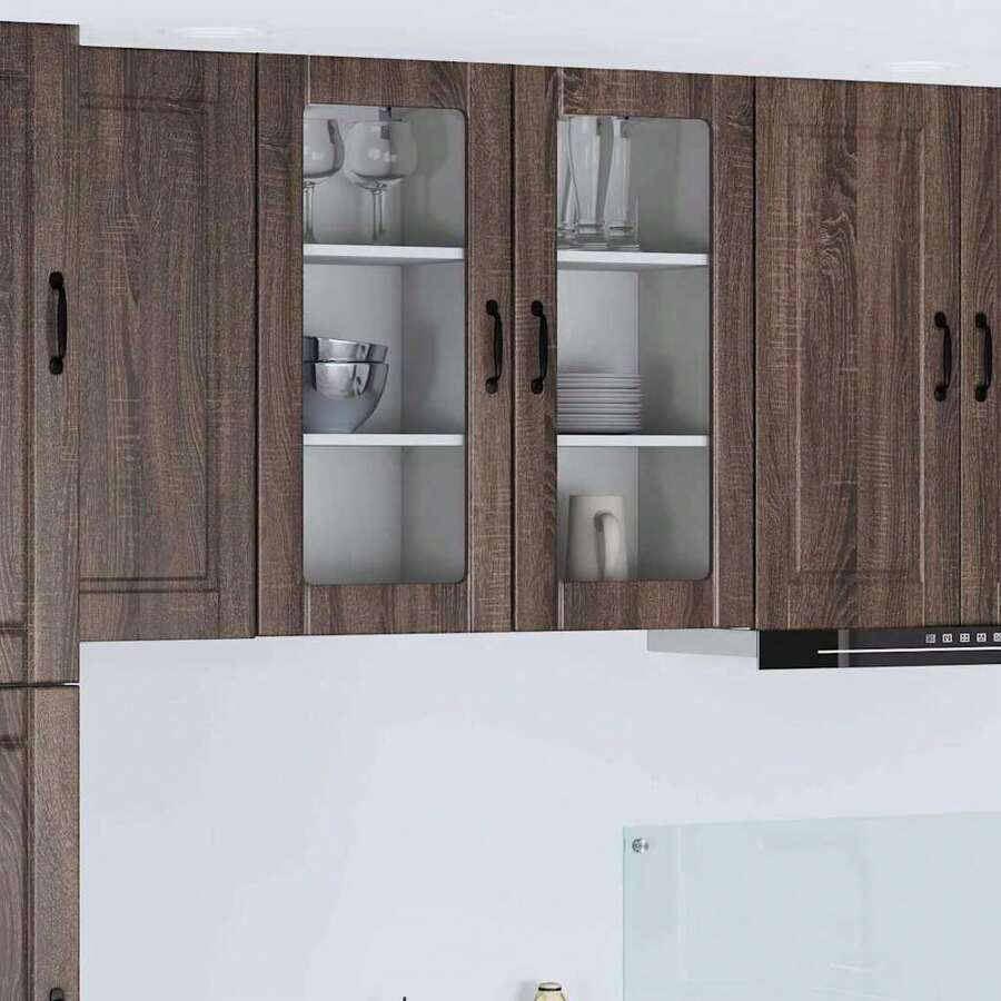 vidaXL Armadio da cucina con porte 2 pz Chêne brun 40 x 31 x 80 cm - Castano - Visualizzare 1