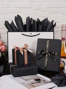 50张黑色闪光薄纸套装，轻薄纸张，礼品包装纸，节日手工纸，DIY礼品包装用品，生日婚礼派对装饰，节日庆典，母亲节花束包装，DIY手工礼品袋装饰，房间装饰，家居装饰，墙面装饰，卧室装饰，厨房装饰，盒子装饰，新年和情人节花束 - 黑色 - 查看 5