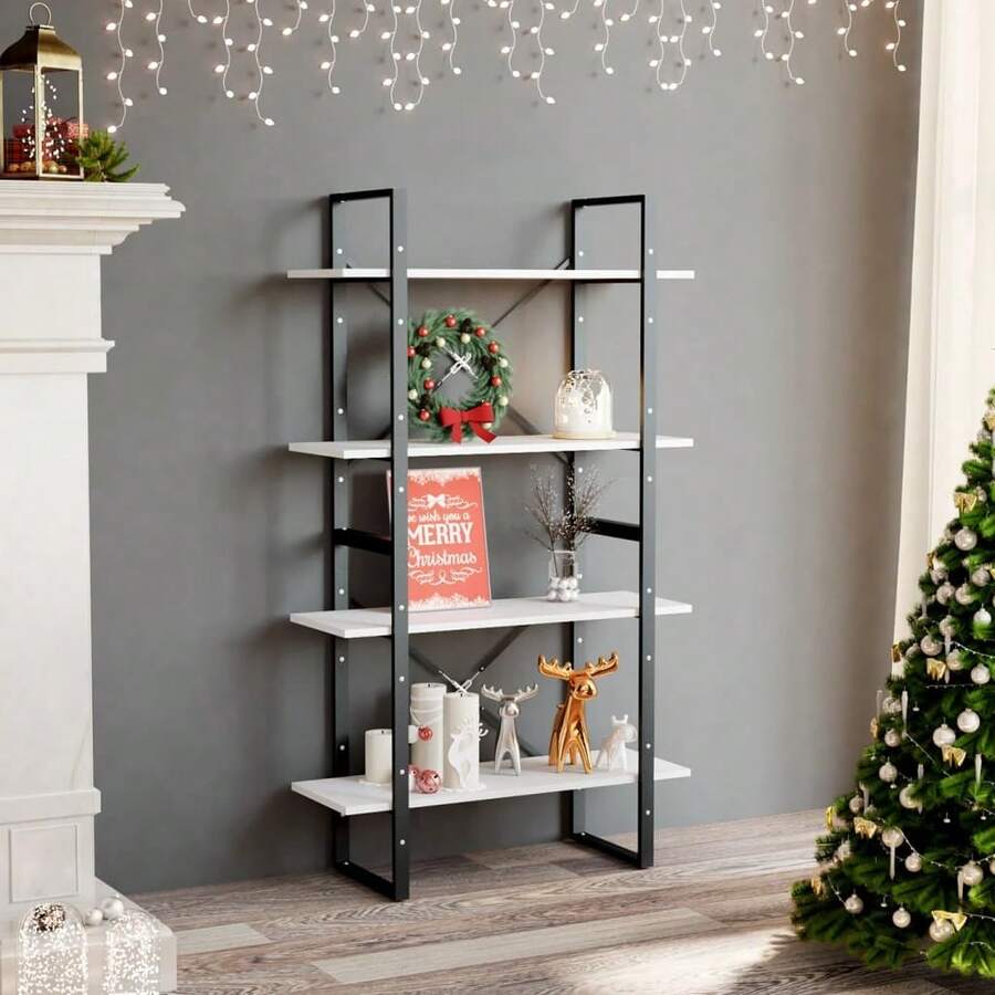 Biblioteca vidaXL de 4 niveles, color blanco, 80x30x140 cm, madera. - Blanco - Ver 1
