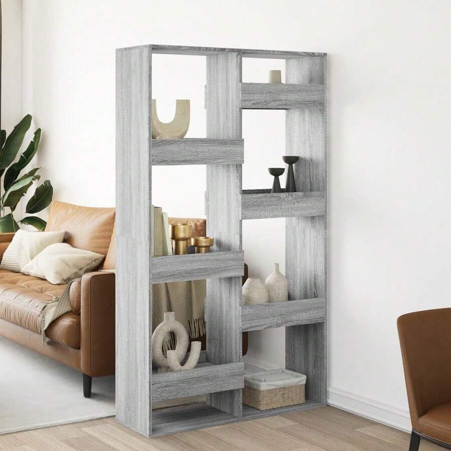 vidaXL Cloison de séparation sonoma gris 100x33x175 cm fabriqué en ingénierie - Gris - Voir 1