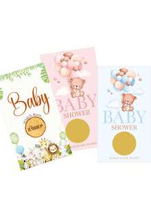 Baby Shower Scratch Cards Game, Gender Reveal Party Fun Raffle Tickets, Teddy Bear Balloon Pattern Cards, Newborn Celebration Interactive Game Props - Multicolor - View 1