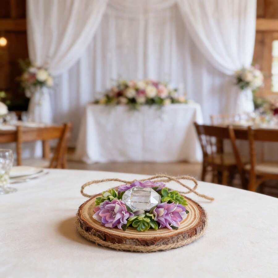 Wedding Ring Box, Elegant Artificial Flowers Tree Stump Portable Engagement Ring Box - Purple - View 1