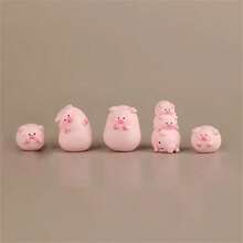 Pack Of 5 Whimsical Resin Pig Figurines | Cute Cartoon Tall And Short Pig Decorations | DIY Gardening & Tabletop Display | Micro Landscape, Miniature Figurines, Room Decor - 粉色 - 查看 4