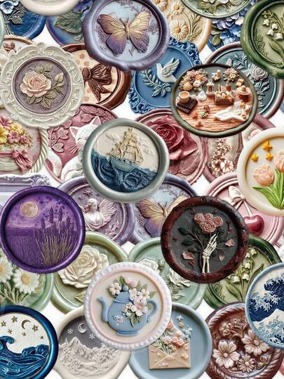 50pcs Transparent Decorative Stickers, Aesthetic Style Wax Seal Stickers, Personalized Colorful Stickers Suitable For Water Bottles, Thermoses, Guitars, Luggage, Phone Cases, Laptops, Skateboards, Gifts Scrapbook Supplies Funny Stickers Scrapbooking Supplies Kindle