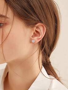 2pcs Fashionable Luxury 925 Sterling Silver 0.7 Carat Total Moissanite Stud Earrings, Suitable For Women's Daily Wear, Party, Mother's Day, Wedding Anniversary, Birthday, Shiny Jewelry Gift - EH0083M - View 2