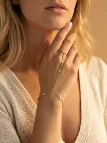 1 Peça Corrente de Dedo de Aço Inoxidável da Moda, Revestimento a Vácuo Dourado 18K, Design Minimalista Elegante de Joias Femininas, Pulseira de Dedo para Senhoras, Acessório Diário para Casa, Festa, Praia e Férias - Dourado - Visão 8