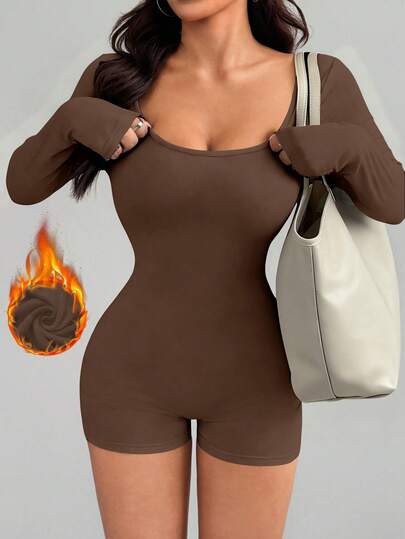 AiTyi Women's Jumpsuit, Well Fit, Warm Thermal Lining, Casual Minimalist U-Neck, Flattering Slim Fit, Fashionable Sexy Versatile, Outdoor Sports, Y2K, Suitable For Graduation, Christmas, New Year, Thanksgiving, Long Sleeve Knit Romper