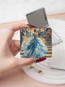 1件装艺术油画风格人像系列折叠式化妆镜，轻巧超薄，便携手持镜，耐用PU皮革材质，适用于多种场景，折叠式方形小镜，方便携带，口袋镜，芭蕾舞者、花田、房屋、猫、女孩、情侣肖像等独特设计，印刷精准细腻，折叠结构，经久耐用，防摔，方便手持，180°翻盖，多功能 - 彩色 - 查看 17