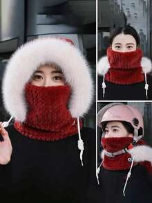 1PC Hat Women's Winter Scarf Integrated Mask, Ear Protection, Windproof, Warm Riding, Plush Riding, Electric Bike Riding, Thick Hood, Windproof, Cold Proof, Warm Keeping, Winter Preparation Artifact - A - View 4