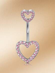 CIZME 14G Belly Button Rings Romantic Butterfly & Heart Shaped Navel Ring,Pink Cubic Zirconia Belly Piercing,Belly Rings Navel Piercing Sweet Valentine's Day Jewelry