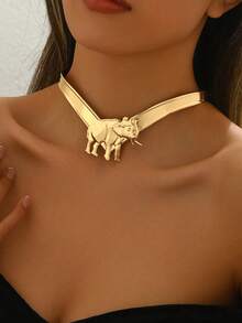 1件时尚夸张创意独特大象项圈项链，适合女性日常佩戴