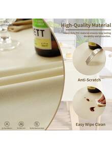 Rectangle Square Tablecloth, Waterproof Oil-Proof Scratch-Resistant Table Cloth, Wipe-Clean Polyester Table Cover For Dining Camping Indoor Outdoor, Multi-Size - 米色 - 查看 5
