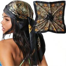 35" Large Satin Head Scarf For Women Silk Hair Scarf Solid Color Hair Bandana For Night Hair Wrap Sleeping - 焦糖色 - 查看 1