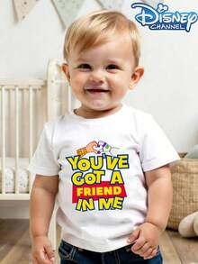 Disney's Toy Story "You're My Best Friend" Design, Suitable For Both Baby Boys And Girls, A Casual And Simple Short-Sleeved Crew Neck T-Shirt, Perfect For Summer Wear. - 白色 - 查看 1