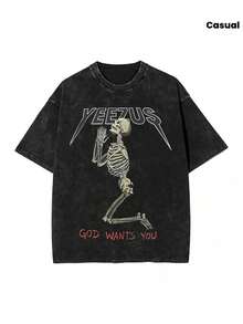 Featuring Distressed Vintage Finish,  Kanyee Washed T-Shirt Street Style Hip-Hop Retro T-Shirt God Wants You Unisex Sleeve Harajuku Summer Outfits For Men - màu đen - Xem 1