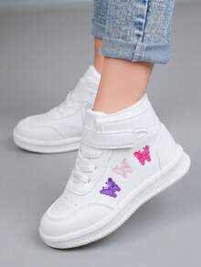 1 Pair Girls High-Top Sports Shoes, Fashion Butterfly Embroidery Casual Sneakers Suitable For School, Daily Sports, Running, Leisure - White - View 6