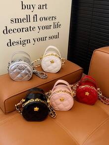 Ví đựng tiền xu mini chần bông, ví đeo chéo dễ thương đựng tiền xu và chìa khóa, phụ kiện thời trang đa năng. - Bánh kem tròn thêu - Xem 2