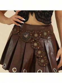 1 pièce Ceinture en PU de style rétro bohème, look de cowgirl occidentale américaine, convient pour toutes les saisons : automne, Halloween - Noir - Voir 22