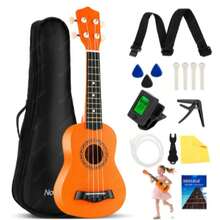 Kit De Ukelele Soprano Acústico Madera Universal 21pulgadas Con Afinador, Gurkitsy Ukulele 4 Cuerda 21in Concierto Acustico Con Afinador Electrónico, Correa, Bolsa 15pcs Accesorio Para Adulto Y Niños - Naranja - Ver 4