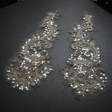 2pc/Pair Sequin Silver Flower Embroidery Lace Appliques For Wedding Dresses Rhinestone Applique Patches Embroidery Lace Parches Ropa… - Bạc - Xem 5