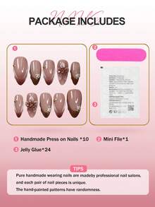 10片法式花卉中号杏仁形美甲贴纸，手工亚克力美甲贴纸，Y2K渐变全息DIY美甲贴纸套装，3D浮雕效果，水钻和金珠设计，全覆盖经典款式，可重复使用，表面光滑，适用于美甲沙龙、女孩和女士日常美甲、节日派对和礼物，美甲套装，美甲用品，美甲艺术，简约时尚，提升您的造型！ - 彩色 - 查看 9